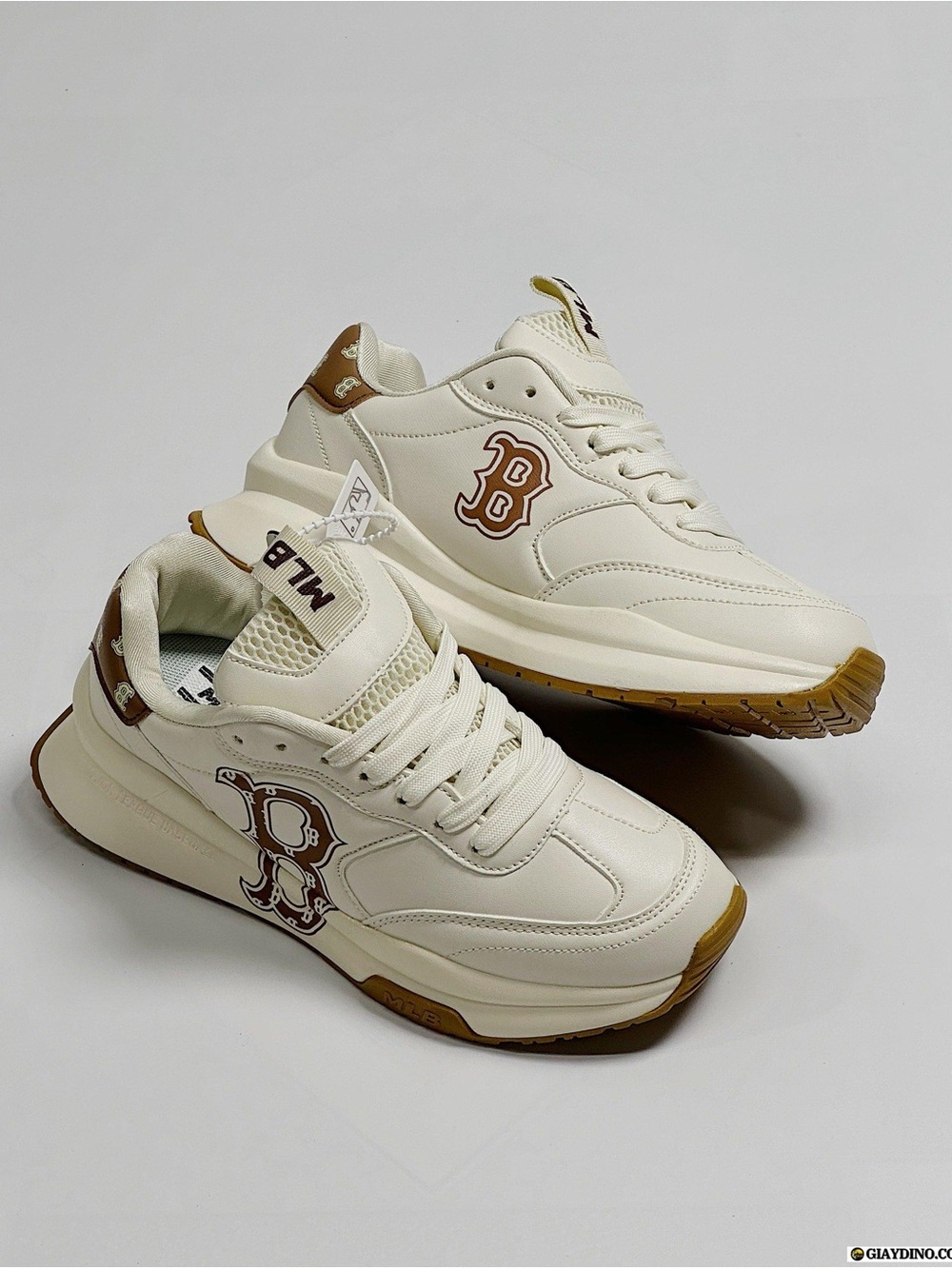 MLB Cream and Brown Low-Top Men's Sneakers